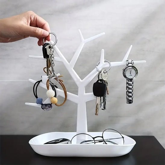 boite bijoux arbre blanc avec cle lunette montre
