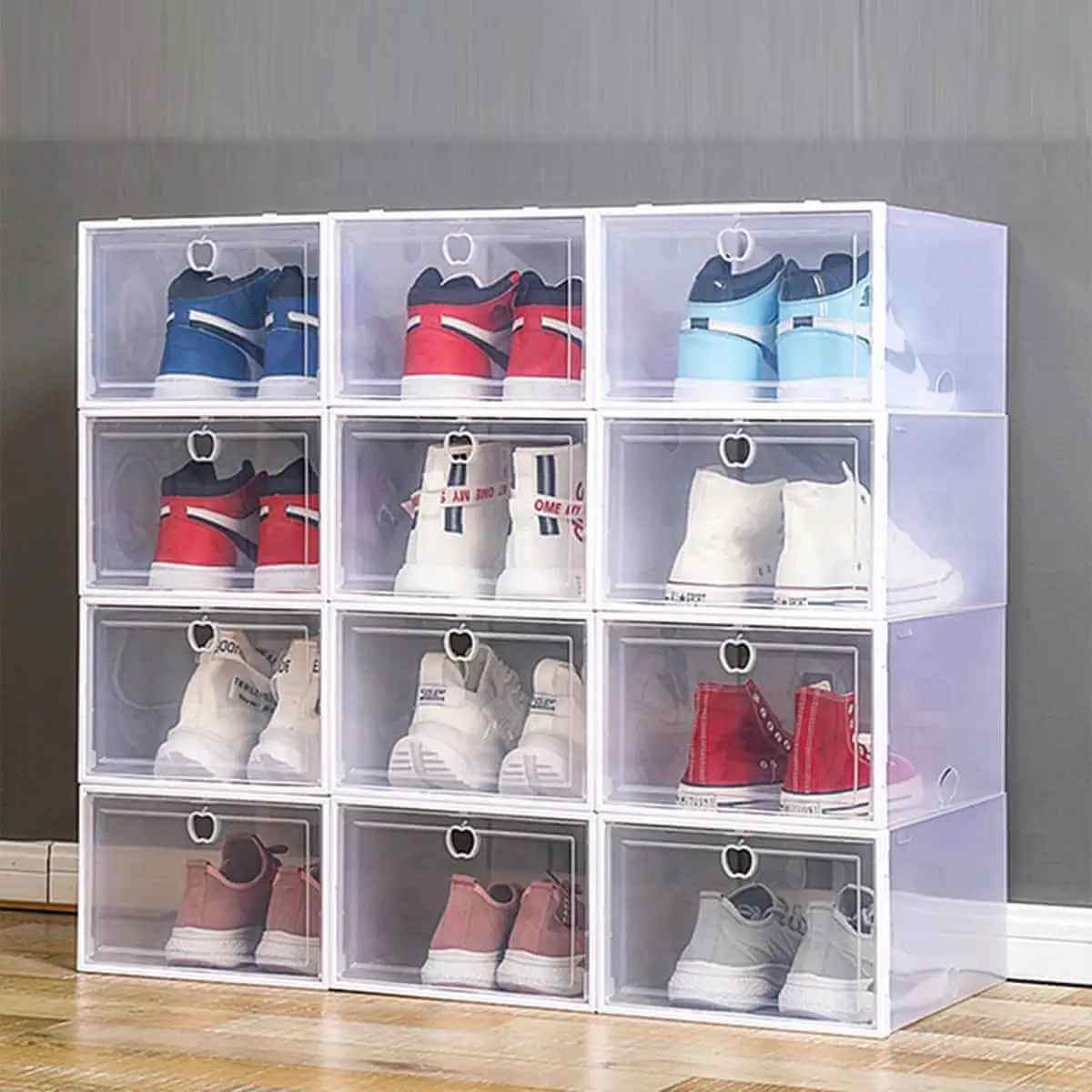 boite rangement chaussures avec douze paires chaussures