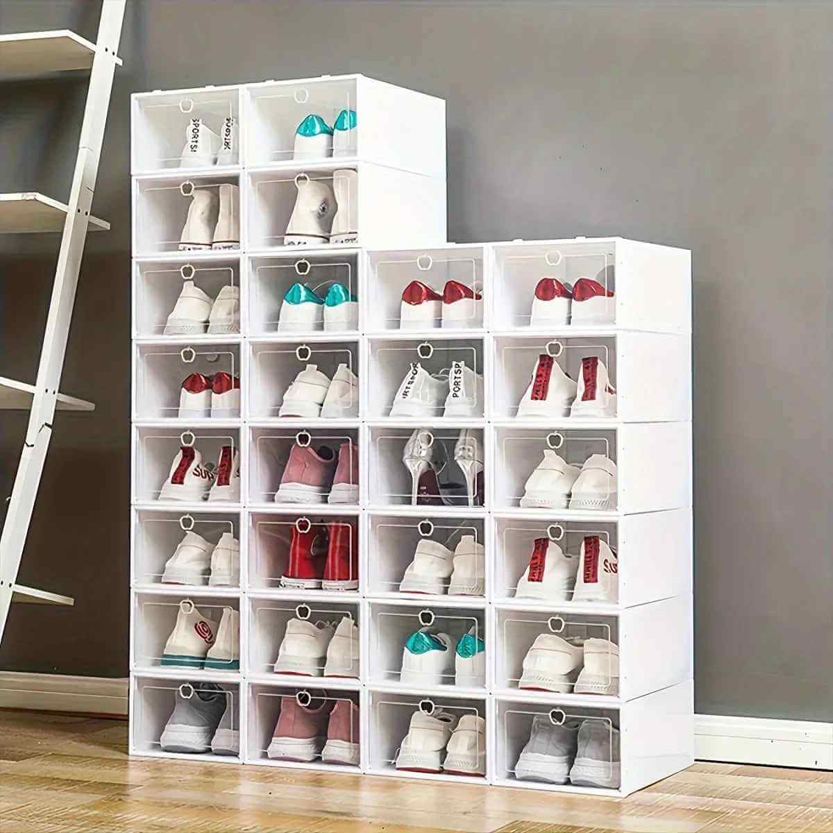 boite rangement chaussures avec vingt huit paires chaussures