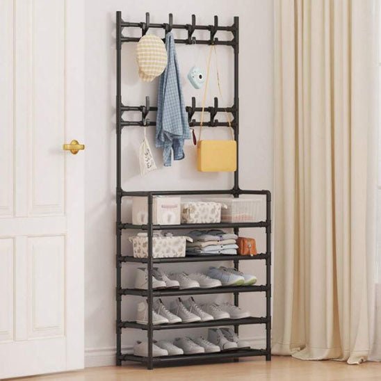etagere chaussure stacky noir avec neuf paires chaussures