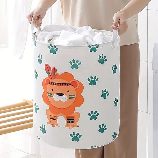 panier a linge laundrify lion avec linges