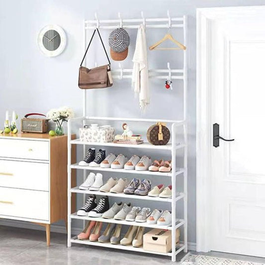 etagere chaussure stacky blanc avec quinze paires chaussures