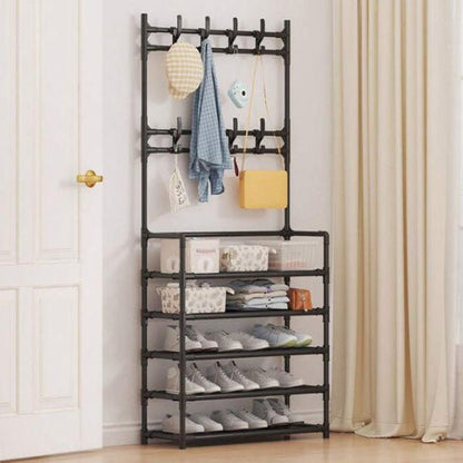 etagere chaussure stacky noir avec neuf paires chaussures